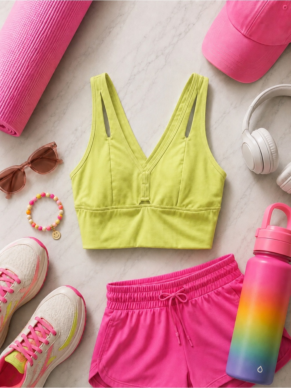 Alo Yoga Neon Lime/Electric Yellow-Green V-Neck Sports Bra Crop Tank Size Small